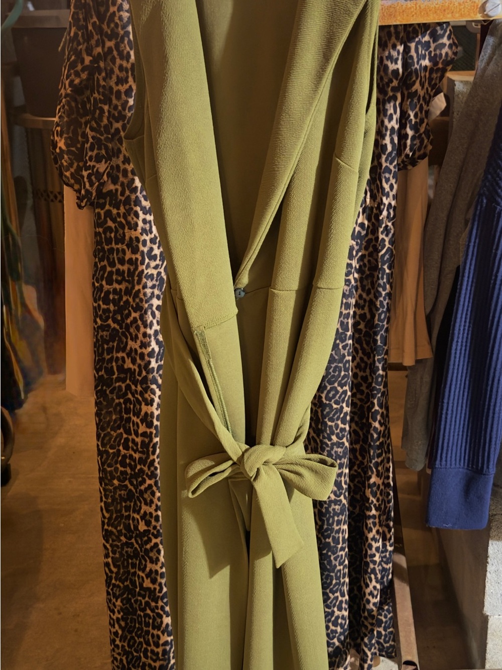 Boohoo Olive Green Sleeveless Shirt Tie-Waist Long Vest